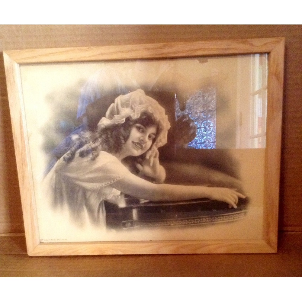 Sepia Print Vintage 1900's Girl In A Bonnet Victorian Wall Art 15x12 Framed